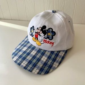 Mickey Mouse Hat Cap Embroidered Plaid Vintage 90s Retro Plaid Flower Hat